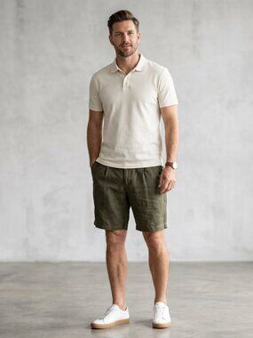 Gochu Mens 90s Linen Shorts, Olive Green Size 40  New w/tags